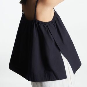 COS Gathered Poplin Cami Top S Navy Blue
